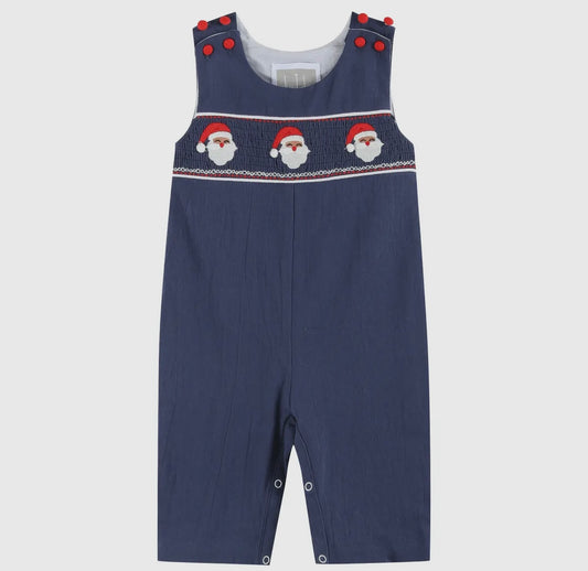 Blue Santa Smocked Overalls